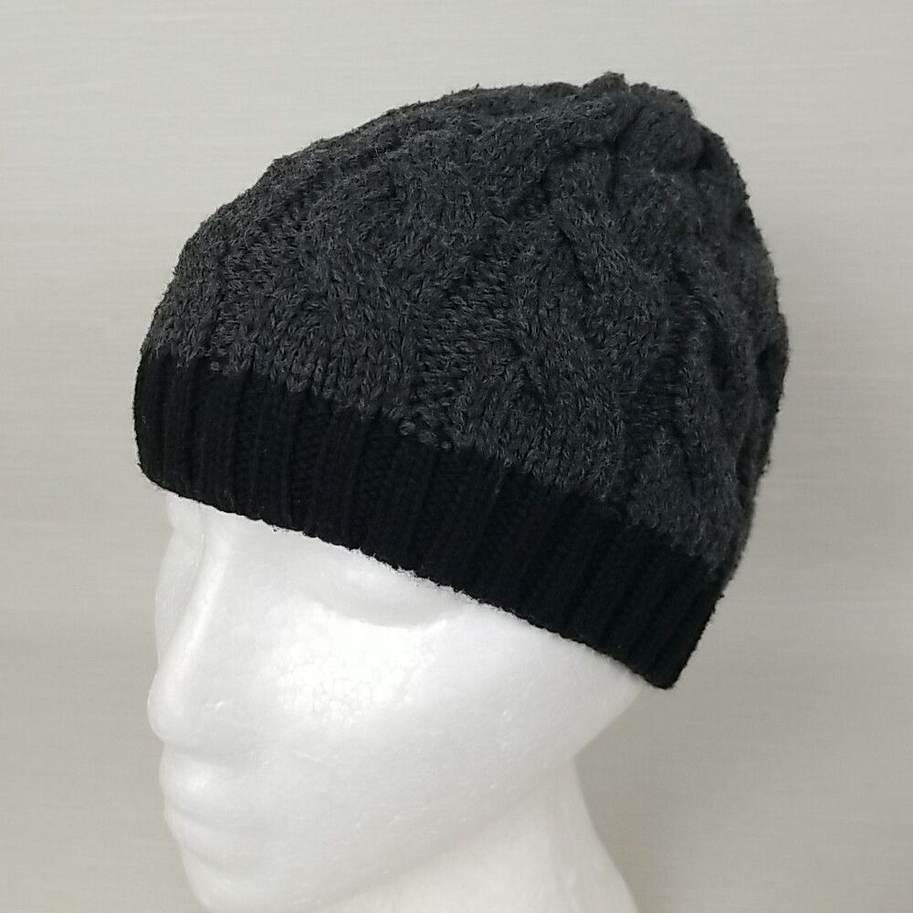 Calvin klein cable knit wool blend beanie hat Gray/ Black OSFM